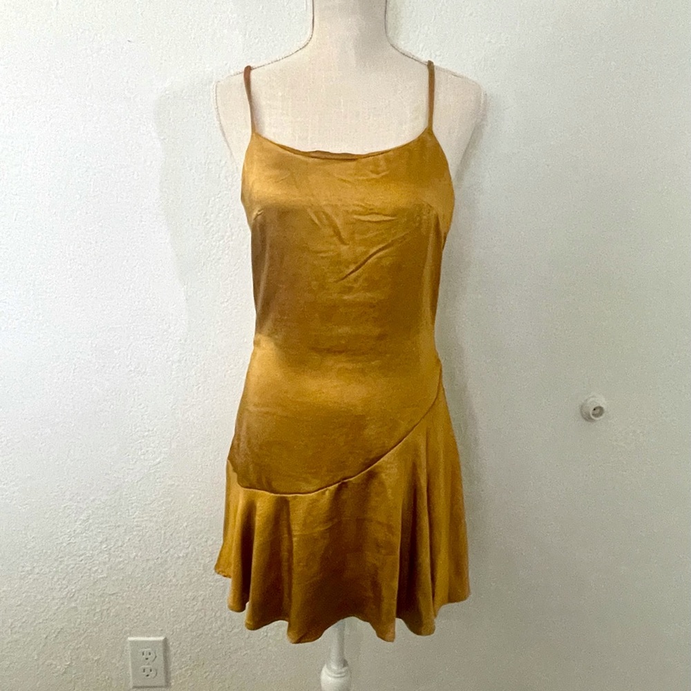 Nastygal yellow satin mini dress